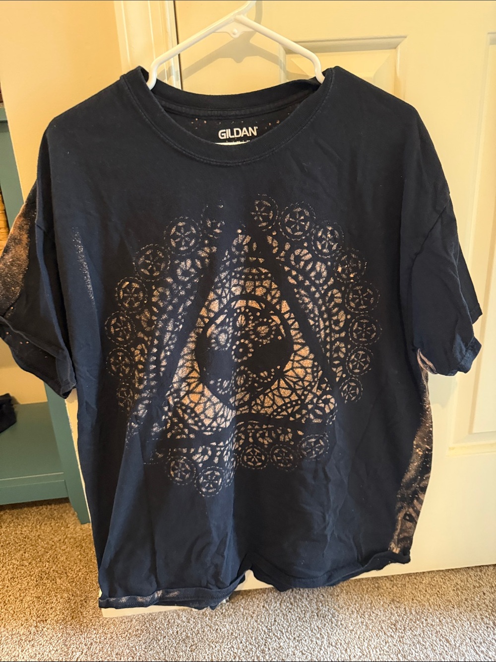 Gildan Navy Bleach-Mandala Graphic T-Shirt